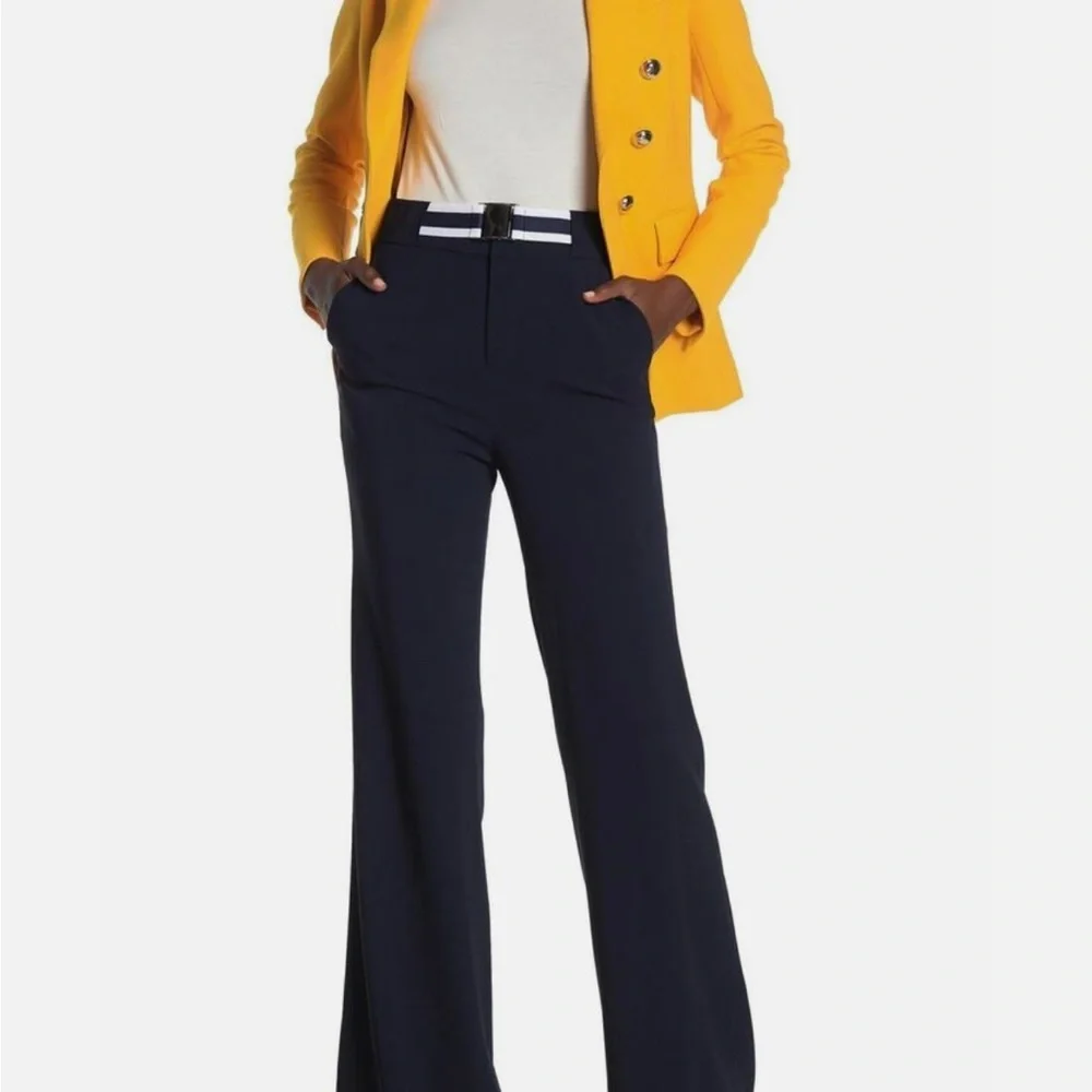 Veronica Beard Navy Flare Pants with Silver Accent - Picture 4 of 5